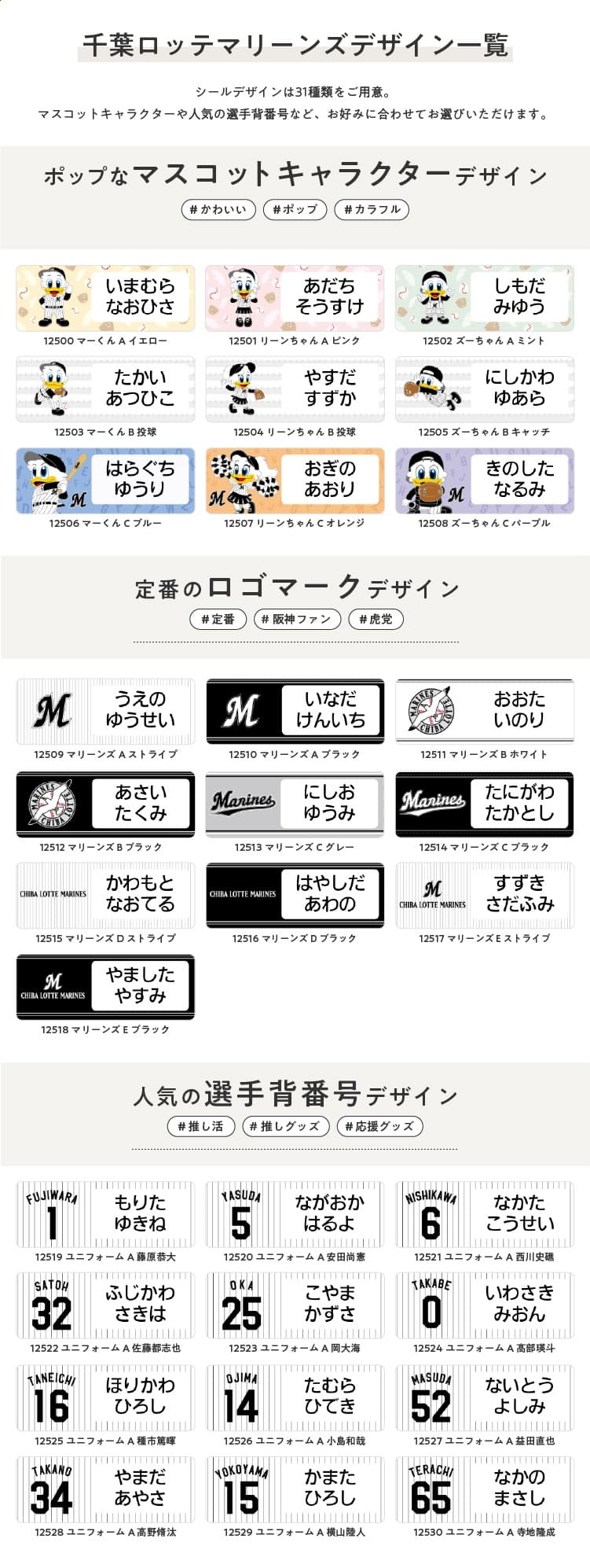 千葉ロッテマリーンズ　コラボデザインお名前シール