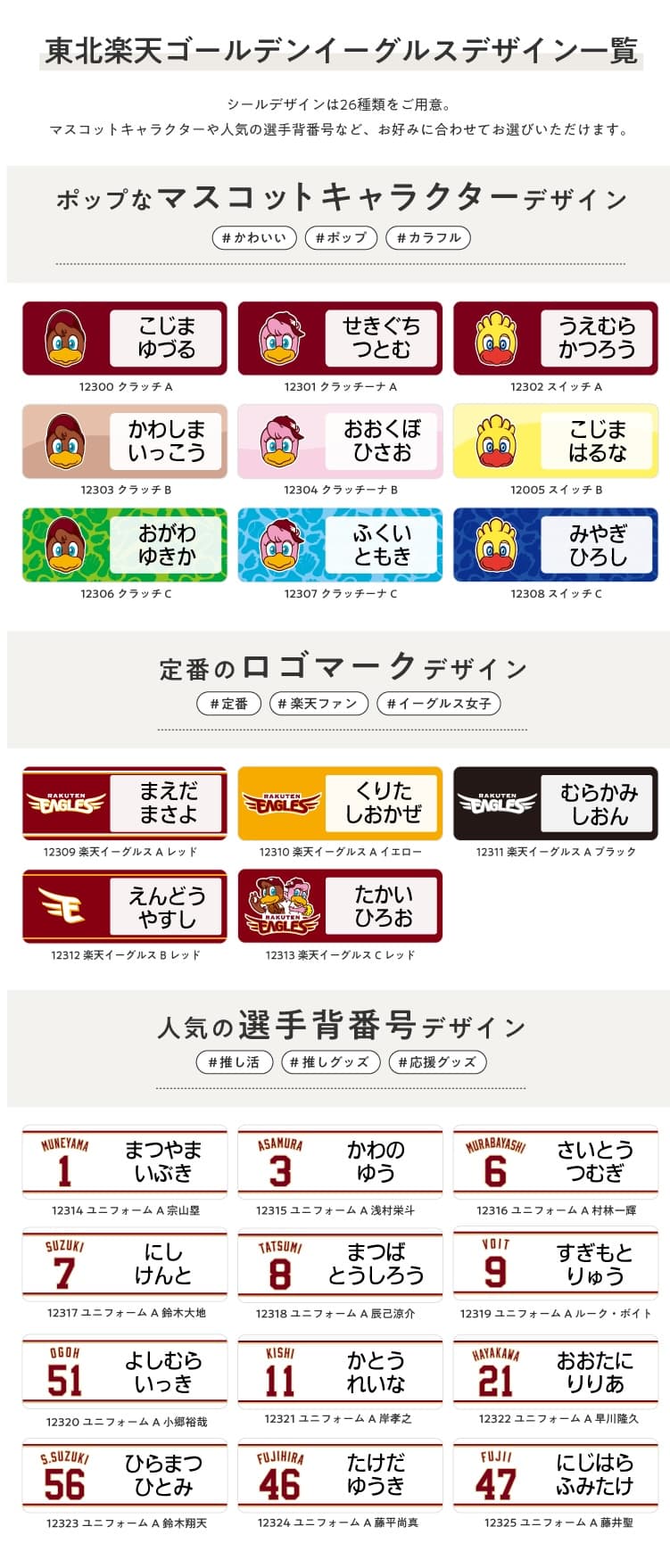 東北楽天ゴールデンイーグルス　コラボデザインお名前シール